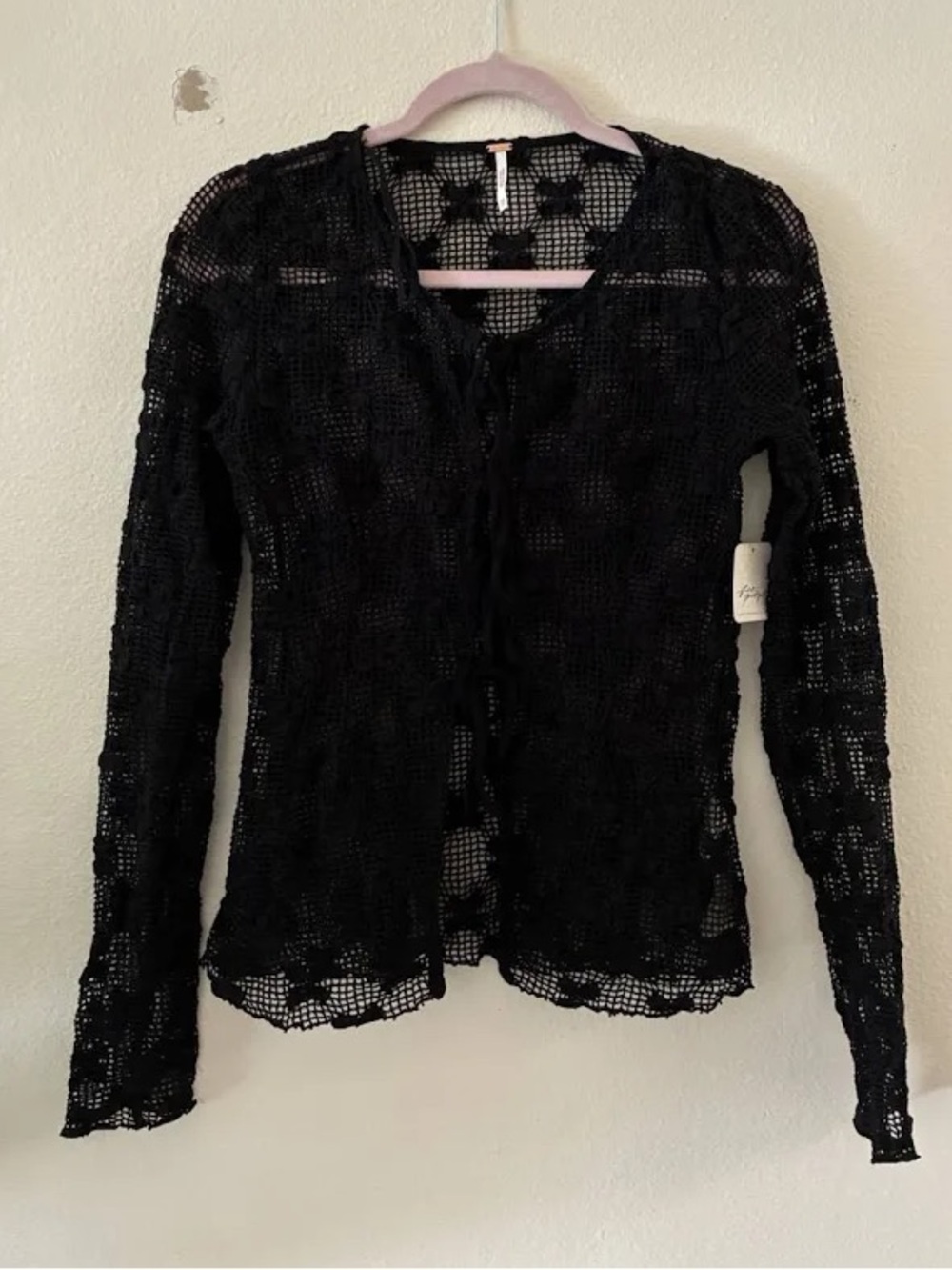 Black Crochet Tie-Front Top Julie Knit Top